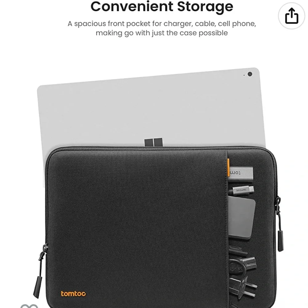 EUC. Tomtoc 360 Protective Laptop Sleeve for 13”/ 12.3 Surface Pro. Black.